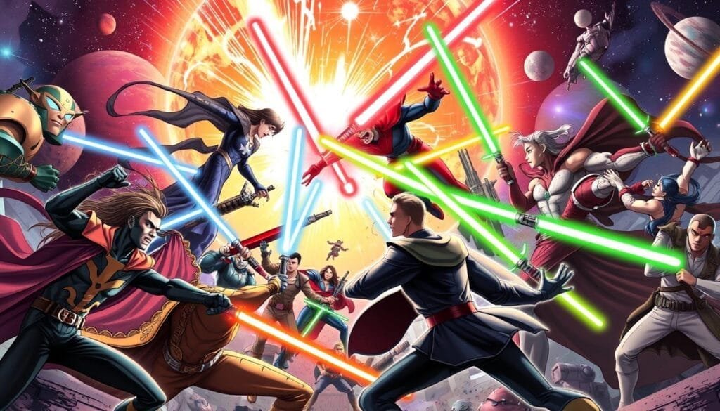 Batallas épicas de superhéroes y Jedi