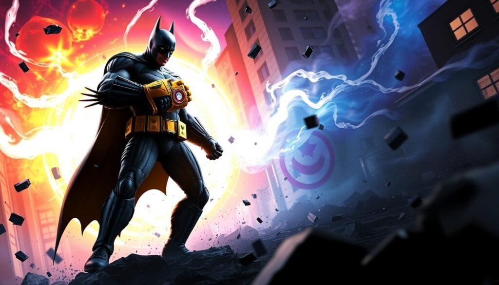 Batman con Guantelete del Infinito en escenarios de combate