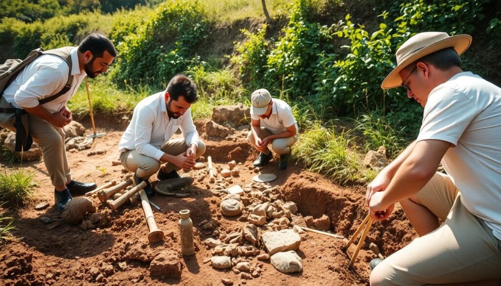 Arqueólogos en excavación