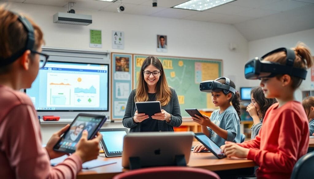Docente trabajando con tecnología educativa