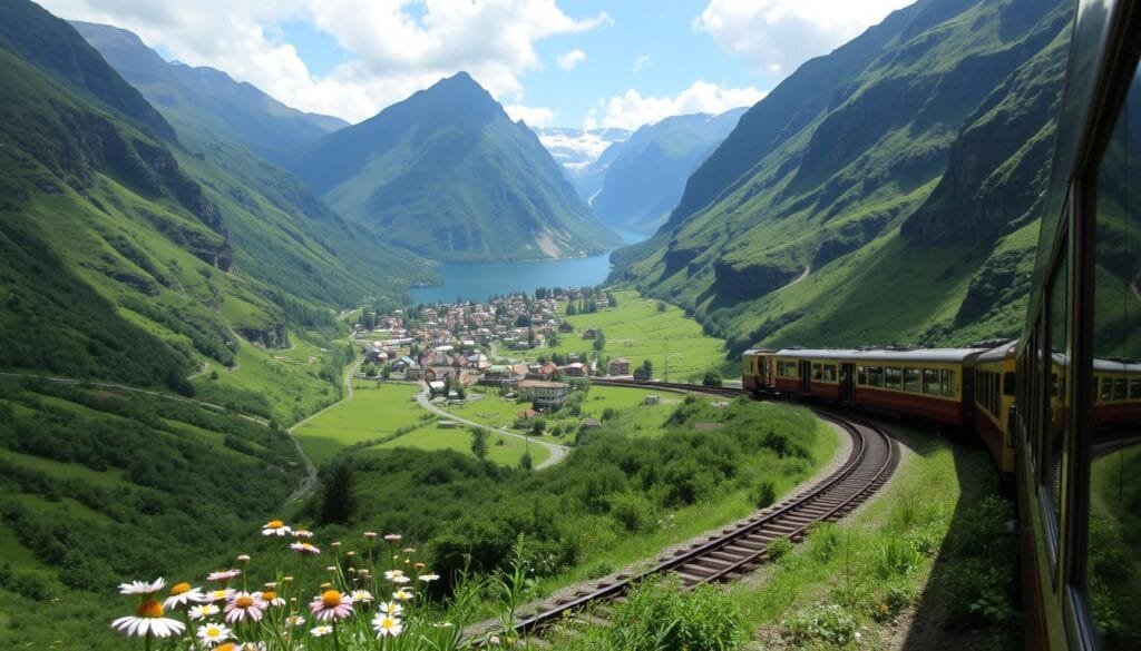 Flåm Railway paisaje de fiordos noruegos