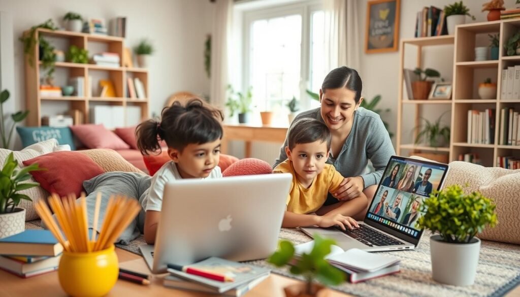 Padres apoyando educación virtual