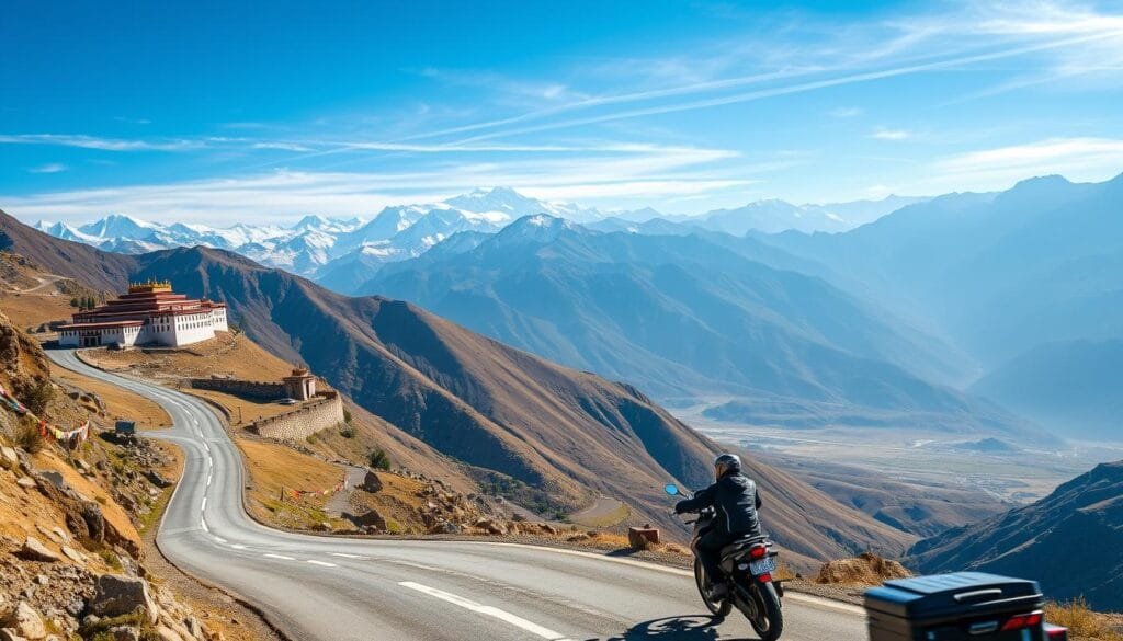 Paisajes de rutas en moto en el Tíbet