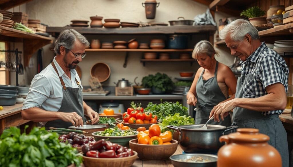 Productores locales preparando alimentos