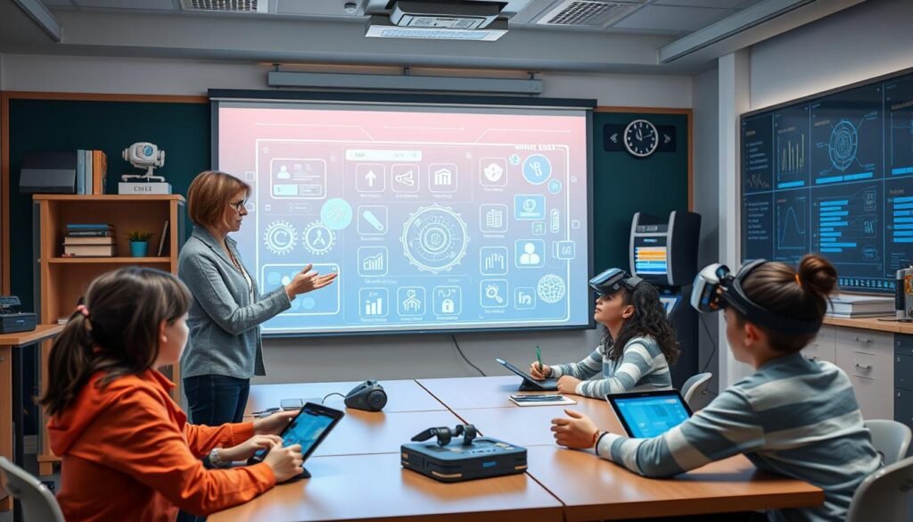 Profesor trabajando con tecnología de inteligencia artificial