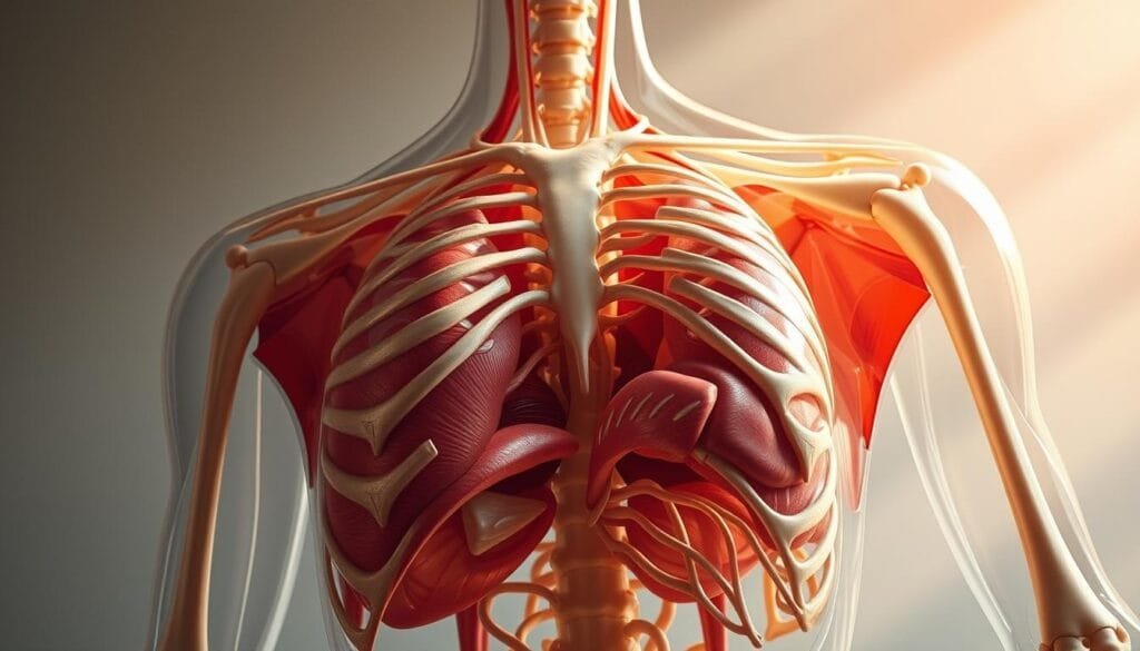 A detailed, anatomical cross-section of the human body, illuminated by soft, natural lighting. Revealing the intricate networks of muscle, bone, and vital organs that work in harmony to sustain life. Rendering the body's hidden complexities with scientific precision, while evoking a sense of wonder and reverence for the remarkable engineering of the human form. Showcasing the remarkable power and secrets of this remarkable biological machine, depicted from an angle that invites the viewer to peer deeper, to better understand the mechanics that drive our everyday existence.