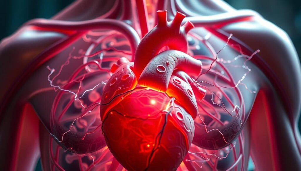 A detailed close-up view of the human body's inner workings, showcasing the rhythmic pulsation of the heart and the intricate electrical activity of the brain. The scene is illuminated by a soft, natural light that casts a warm, almost ethereal glow, highlighting the complex, organic structures. The focus is on the interplay between the cardiovascular and neurological systems, capturing their interconnectedness and the delicate balance that sustains life. The image should convey a sense of wonder and fascination at the hidden marvels of the human form, inspiring curiosity and a deeper appreciation for the scientific mysteries within.