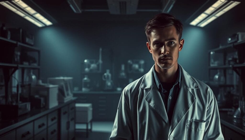 A dimly lit laboratory interior, with a sense of contemplative seriousness. In the foreground, a scientist in a white lab coat stands pensively, their face partially obscured by shadow. Behind them, a series of scientific apparatus and equipment loom, hinting at past experiments gone awry. The background is a muted, almost somber palette, with muted blues and grays, conveying a mood of introspection and ethical reflection. Soft, dramatic lighting casts dramatic shadows, creating a sense of gravity and weight to the scene. The overall atmosphere evokes the weight of scientific responsibility and the need to carefully consider the ethical implications of one's work. A dimly lit laboratory interior, with a sense of contemplative seriousness. In the foreground, a scientist in a white lab coat stands pensively, their face partially obscured by shadow. Behind them, a series of scientific apparatus and equipment loom, hinting at past experiments gone awry. The background is a muted, almost somber palette, with muted blues and grays, conveying a mood of introspection and ethical reflection. Soft, dramatic lighting casts dramatic shadows, creating a sense of gravity and weight to the scene. The overall atmosphere evokes the weight of scientific responsibility and the need to carefully consider the ethical implications of one's work.
