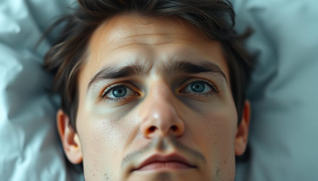 A person in a state of deep hypnosis, their mind and body in complete tranquility. The subject's gaze is fixed, pupils dilated, face serene and relaxed. Soft, diffused lighting creates an atmosphere of calm and introspection. The background is a minimalist, abstract setting, hinting at the power of the subconscious. The image conveys the sense of alleviated pain and heightened suggestibility, a testament to the profound effects of hypnosis. Captured with a medium-format camera, the composition emphasizes the subject's focused expression and the meditative quality of the scene.