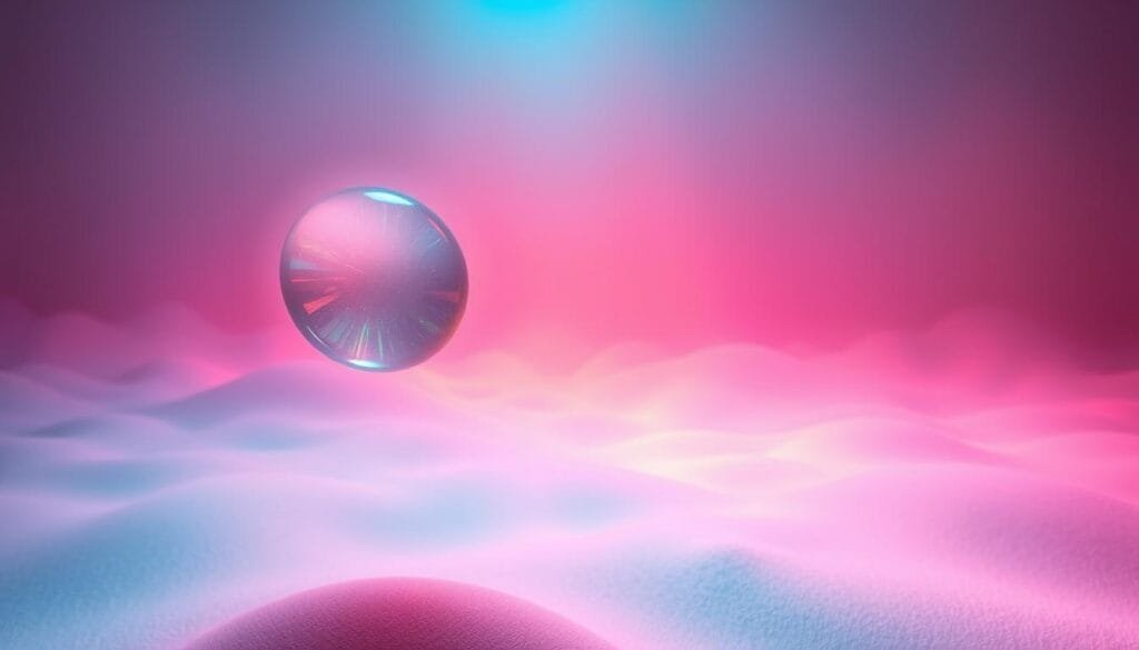 A vibrant, ethereal landscape illuminated by diffuse, soft lighting. In the foreground, a surreal, shimmering object hovers, its shifting hues and iridescent surfaces defying the constraints of physical reality. The middle ground features a dreamlike vista, where the boundaries between light, color, and form blend seamlessly, creating a sense of depth and tranquility. The background is a subtly textured, atmospheric expanse, hinting at the infinite possibilities of the human perception of color. Captured with a wide-angle lens, the composition emphasizes the interplay between the tangible and the intangible, inviting the viewer to explore the nuances of their own color experiences.