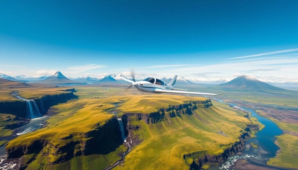Avión eléctrico en paisaje islandés