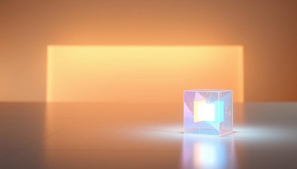 A simple and intuitive explanation of qubits, the fundamental building blocks of quantum computing. In the foreground, a glowing, translucent cube representing a qubit, its quantum state visualized through soft, vibrant colors. In the middle ground, a clean, minimalist setting with geometric shapes and lines, hinting at the complex mathematical principles underlying quantum mechanics. The background features a subtle, ethereal glow, creating a sense of wonder and mystery surrounding this revolutionary technology. Warm, natural lighting casts soft shadows, emphasizing the elegance and simplicity of the qubit concept. The overall composition is balanced and visually compelling, inviting the viewer to explore the captivating world of quantum computing.