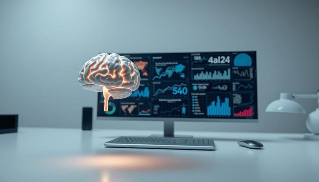 A sophisticated digital workspace with a minimalist design, featuring a sleek, high-resolution display and a variety of analytical tools. In the foreground, a 3D model of a human brain hovers, its neural pathways illuminated by a soft, ambient glow. The middle ground showcases a series of dynamic data visualizations, charts, and graphs that analyze and interpret various media narratives. The background is a serene, neutral-toned environment, creating a sense of focus and contemplation. The overall atmosphere conveys a blend of technology, human cognition, and the rigorous examination of media narratives.