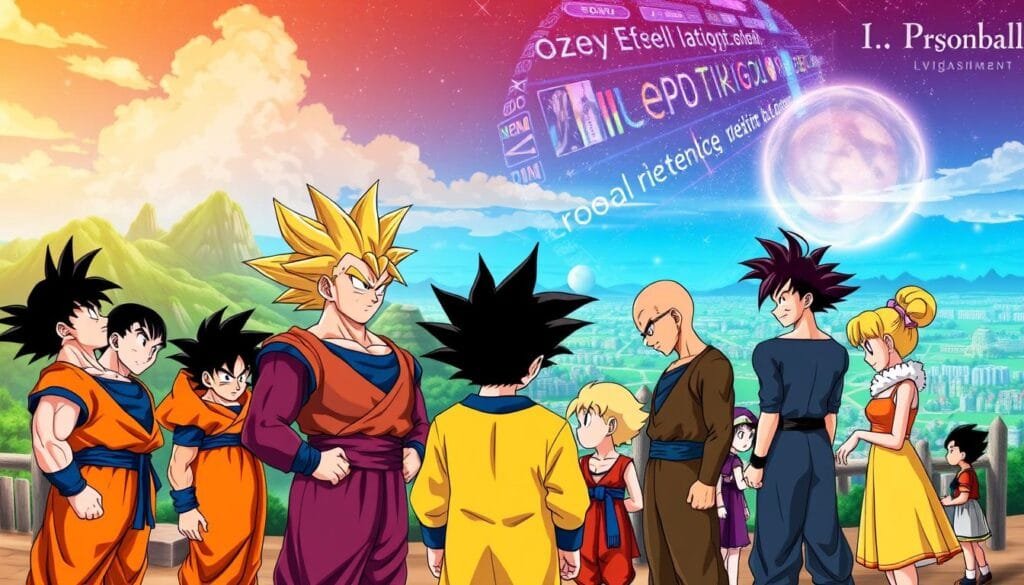 A vibrant and dynamic scene depicting the personal relationships and bonds between iconic Dragon Ball characters. The foreground features Goku, Vegeta, Piccolo, and other Z-Fighters standing together, their expressions conveying a mix of camaraderie, rivalry, and determination. In the middle ground, characters like Gohan, Krillin, and Bulma interact with one another, their body language and facial cues suggesting the depth of their connections. The background showcases various settings from the Dragon Ball universe - the lush, mountainous landscapes, bustling cities, and the vast, starry sky - all serving to immerse the viewer in the rich world of this beloved anime. The lighting is warm and natural, highlighting the characters' features and the overall sense of vibrant energy. The composition is balanced and dynamic, drawing the eye to the central relationships while providing a sense of the broader world they inhabit.