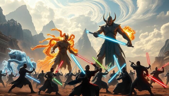 Equipo Avatar (Aang) vs Equipo Jedi (Luke) IA