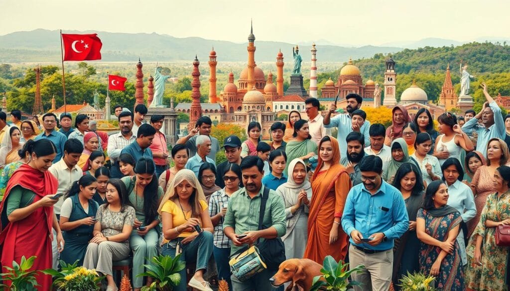 A vibrant mosaic of left-handed individuals from diverse backgrounds, captured in a rich, naturalistic setting. In the foreground, a group of people engage in various tasks and activities, showcasing the diverse talents and skills of the left-handed population. The middle ground features a collection of iconic landmarks and cultural symbols, representing the global reach and impact of the left-handed community. The background is a lush, verdant landscape, suggesting the interconnectedness and harmony of this unique segment of the world's population. Soft, diffused lighting creates a warm, inviting atmosphere, emphasizing the inclusive and welcoming nature of this global left-handed community.