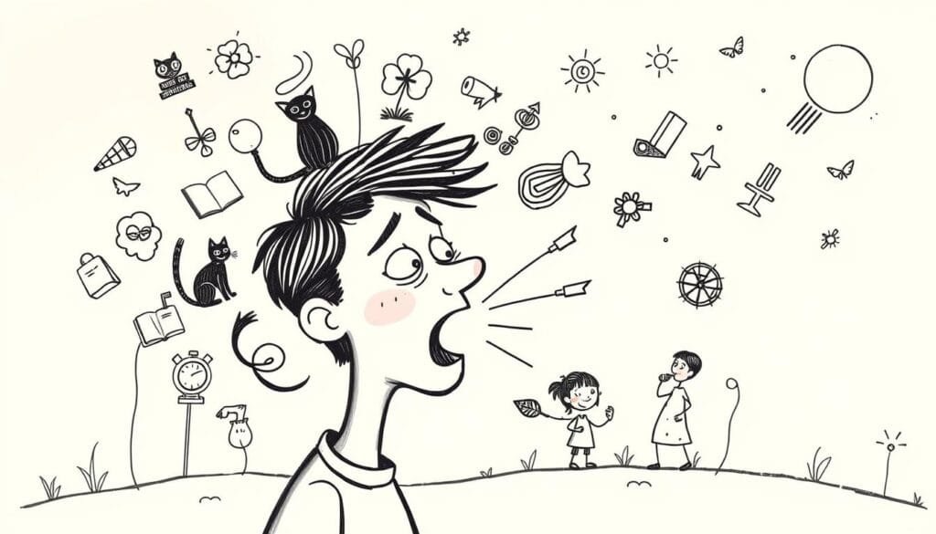 A whimsical, hand-drawn illustration of various myths and misconceptions about sneezing, set against a soft, pastel-hued background. In the foreground, a playful depiction of a person mid-sneeze, with comically exaggerated features. Surrounding them, a collection of iconic symbols and metaphors representing common sneezing superstitions, such as a black cat, a four-leaf clover, and a wishing star. In the middle ground, a series of playful vignettes illustrating other sneezing-related folklore, like someone's nose growing or a person losing their voice. In the background, a hazy, dreamlike landscape with floating, storybook-esque elements, evoking a sense of whimsy and imagination. The overall composition should convey a lighthearted, illustrative style that aligns with the subject of "mitos sobre estornudos" and the article's section on sneezing myths and realities. A whimsical, hand-drawn illustration of various myths and misconceptions about sneezing, set against a soft, pastel-hued background. In the foreground, a playful depiction of a person mid-sneeze, with comically exaggerated features. Surrounding them, a collection of iconic symbols and metaphors representing common sneezing superstitions, such as a black cat, a four-leaf clover, and a wishing star. In the middle ground, a series of playful vignettes illustrating other sneezing-related folklore, like someone's nose growing or a person losing their voice. In the background, a hazy, dreamlike landscape with floating, storybook-esque elements, evoking a sense of whimsy and imagination. The overall composition should convey a lighthearted, illustrative style that aligns with the subject of "mitos sobre estornudos" and the article's section on sneezing myths and realities.