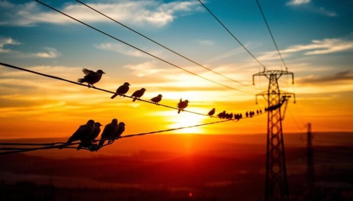 Pájaros y cables eléctricos