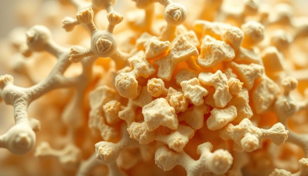 Detailed molecular composition of gluten protein, showcasing its complex structure and intricate components. A close-up, hyper-realistic cross-section view, illuminated by soft, diffused lighting to highlight the delicate layers and textures. Rendered with meticulous attention to scientific accuracy, featuring a neutral color palette and subtle depth of field for a visually engaging, educational depiction of the fundamental building blocks of gluten. Detailed molecular composition of gluten protein, showcasing its complex structure and intricate components. A close-up, hyper-realistic cross-section view, illuminated by soft, diffused lighting to highlight the delicate layers and textures. Rendered with meticulous attention to scientific accuracy, featuring a neutral color palette and subtle depth of field for a visually engaging, educational depiction of the fundamental building blocks of gluten.