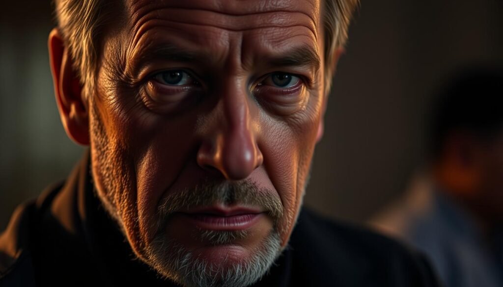 A close-up portrait of Francis Lawrence, the acclaimed director known for his work on the "Soy Leyenda" film adaptation. His face is illuminated by warm, cinematic lighting, casting intriguing shadows that accentuate his strong features and thoughtful expression. The background is slightly blurred, keeping the focus on Lawrence's face and conveying a sense of introspection and creative contemplation. The image captures the essence of a visionary filmmaker, inviting the viewer to imagine the artistic process and decision-making behind the film's iconic and impactful ending.