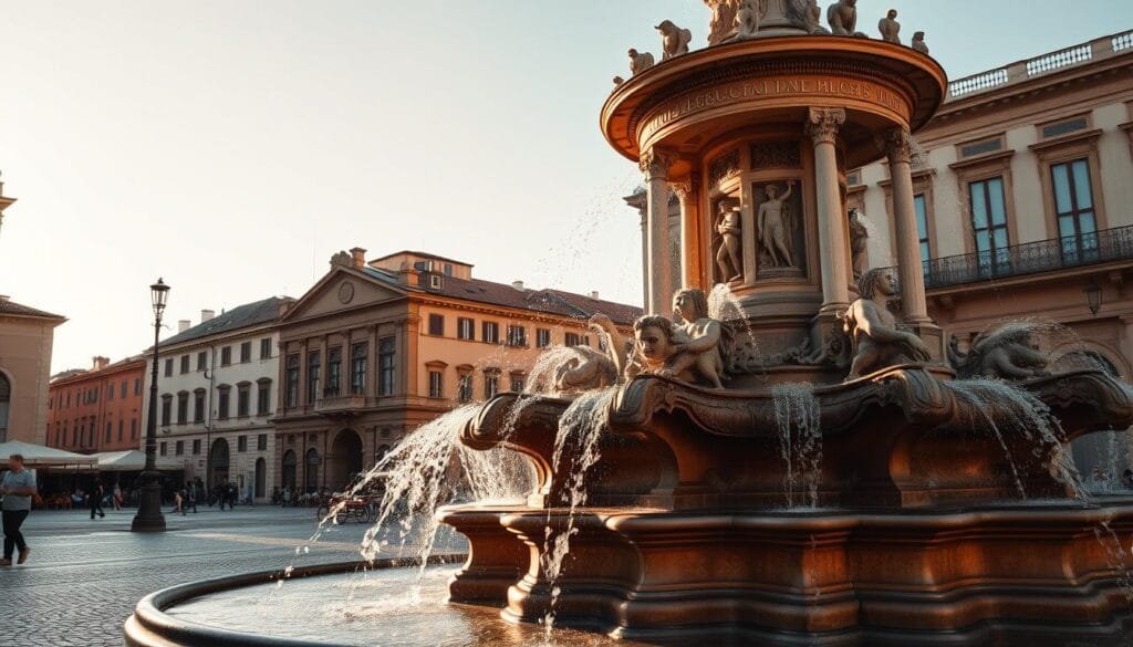 A grand, ornate fountain stands in an ancient Italian piazza, its flowing waters cascading in a mesmerizing dance. The fountain's intricate design features mythological figures and elegant architectural elements, reflecting the rich history and cultural heritage of the region. The scene is bathed in warm, golden light, creating a sense of timeless wonder. In the background, historic buildings and cobblestone streets create a charming, nostalgic atmosphere, hinting at the rich tapestry of stories and traditions that have shaped the modern face of Italy. The overall composition evokes a sense of curiosidad histórica, inviting the viewer to explore the captivating details and uncover the hidden narratives that have contributed to Italy's enduring legacy. A grand, ornate fountain stands in an ancient Italian piazza, its flowing waters cascading in a mesmerizing dance. The fountain's intricate design features mythological figures and elegant architectural elements, reflecting the rich history and cultural heritage of the region. The scene is bathed in warm, golden light, creating a sense of timeless wonder. In the background, historic buildings and cobblestone streets create a charming, nostalgic atmosphere, hinting at the rich tapestry of stories and traditions that have shaped the modern face of Italy. The overall composition evokes a sense of curiosidad histórica, inviting the viewer to explore the captivating details and uncover the hidden narratives that have contributed to Italy's enduring legacy.