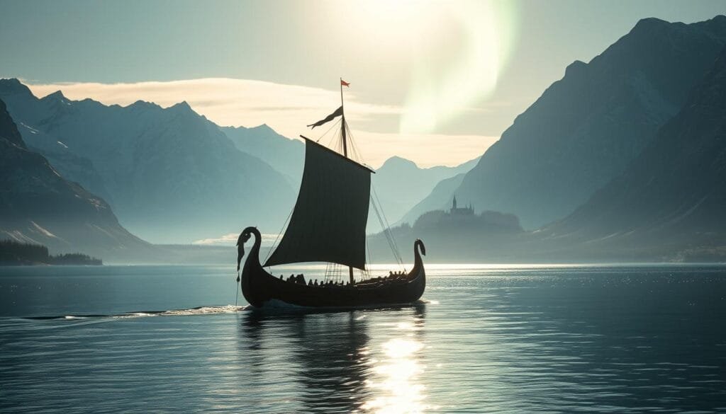 A majestic landscape unfolding across the northern reaches of Sweden, framed by towering mountains and glaciers that glisten under the soft light of the Nordic sun. In the foreground, a silhouette of a Viking longship cutting through a tranquil fjord, its sturdy wooden hull and billowing sails a testament to the ingenuity and seafaring prowess of these legendary explorers. In the middle ground, the distant outline of a stately manor or castle, its elegant architecture a symbol of Sweden's rich cultural heritage. And beyond, the shimmering aurora borealis dances across the sky, a natural wonder that has captivated the imaginations of Swedes for centuries. This scene, a harmonious blend of history, innovation, and natural beauty, encapsulates the essence of "historia sueca" - the enduring legacy of Sweden's past that continues to inspire and shape its present. A majestic landscape unfolding across the northern reaches of Sweden, framed by towering mountains and glaciers that glisten under the soft light of the Nordic sun. In the foreground, a silhouette of a Viking longship cutting through a tranquil fjord, its sturdy wooden hull and billowing sails a testament to the ingenuity and seafaring prowess of these legendary explorers. In the middle ground, the distant outline of a stately manor or castle, its elegant architecture a symbol of Sweden's rich cultural heritage. And beyond, the shimmering aurora borealis dances across the sky, a natural wonder that has captivated the imaginations of Swedes for centuries. This scene, a harmonious blend of history, innovation, and natural beauty, encapsulates the essence of "historia sueca" - the enduring legacy of Sweden's past that continues to inspire and shape its present.