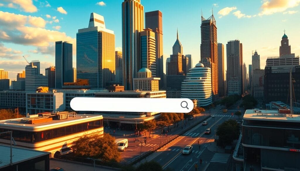 A vibrant cityscape bathed in golden afternoon light, showcasing the evolution of search technology. In the foreground, a sleek modern search engine interface commands attention, its minimalist design a stark contrast to the retro-futuristic architecture surrounding it. In the middle ground, towering skyscrapers housing tech companies stand as a testament to the rapid advancement of the digital age. The background is filled with a bustling urban landscape, with pedestrians and vehicles navigating the streets, reflecting the ever-changing nature of the search landscape. The scene conveys a sense of progress, innovation, and the enduring legacy of the pioneers who paved the way for today's search capabilities. A vibrant cityscape bathed in golden afternoon light, showcasing the evolution of search technology. In the foreground, a sleek modern search engine interface commands attention, its minimalist design a stark contrast to the retro-futuristic architecture surrounding it. In the middle ground, towering skyscrapers housing tech companies stand as a testament to the rapid advancement of the digital age. The background is filled with a bustling urban landscape, with pedestrians and vehicles navigating the streets, reflecting the ever-changing nature of the search landscape. The scene conveys a sense of progress, innovation, and the enduring legacy of the pioneers who paved the way for today's search capabilities.