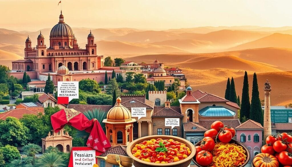 A vibrant collage of unique Spanish facts and curiosities, captured with a photographic lens. In the foreground, a dynamic arrangement of iconic Spanish landmarks and cultural elements - the Alhambra, a matador's cape, saffron-infused paella. The middle ground showcases a diverse array of quirky trivia, from the world's oldest restaurant to the peculiar tradition of tossing tomatoes. The background features a soft, dreamlike landscape of rolling Iberian hills, bathed in warm, golden light. The overall composition conveys a sense of wonder, inviting the viewer to explore the rich tapestry of Spain's captivating history and traditions.