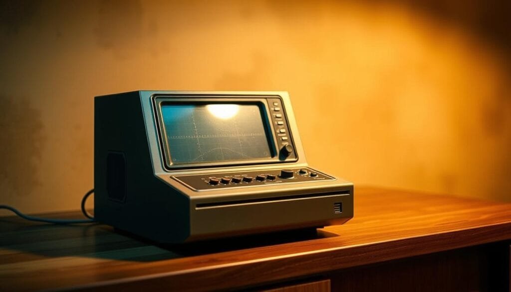 A vintage, retro-styled console with a boxy, angular design sits atop a wooden surface, illuminated by warm, indirect lighting. The console's front panel features a series of buttons and dials, hinting at its mechanical nature. In the background, a backdrop of muted, earthy tones evokes a nostalgic, mid-20th century aesthetic. The entire scene conveys a sense of history and the early days of interactive entertainment, setting the stage for the "Primera Consola" section of the article. A vintage, retro-styled console with a boxy, angular design sits atop a wooden surface, illuminated by warm, indirect lighting. The console's front panel features a series of buttons and dials, hinting at its mechanical nature. In the background, a backdrop of muted, earthy tones evokes a nostalgic, mid-20th century aesthetic. The entire scene conveys a sense of history and the early days of interactive entertainment, setting the stage for the "Primera Consola" section of the article.