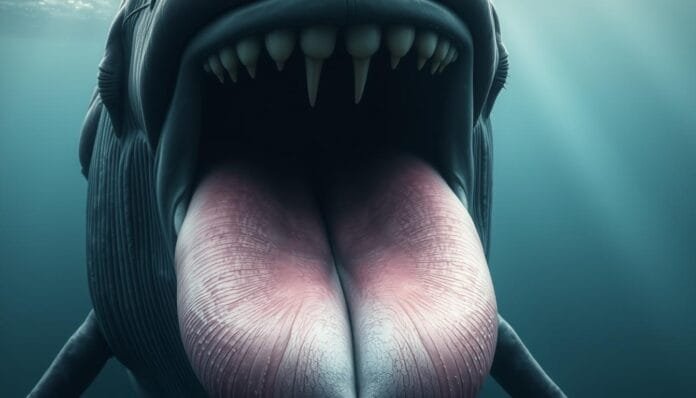 La lengua de la ballena azul