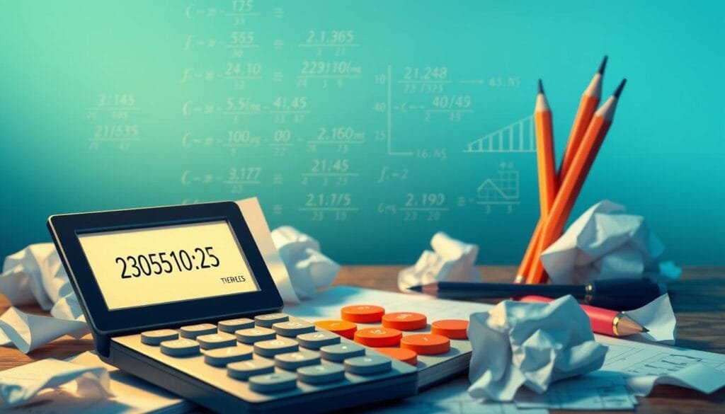 A detailed and visually-striking illustration of "errors in compound interest calculations". In the foreground, a calculator display showcases incorrect values, surrounded by crumpled paper and pencils, conveying a sense of confusion and troubleshooting. In the middle ground, a series of mathematical formulas and graphs highlight the complex nature of compound interest. The background subtly blends shades of blue and green, creating a calm, contemplative atmosphere. Soft, diffused lighting illuminates the scene, drawing the viewer's attention to the key elements. The overall composition aims to visually represent the "snowball effect" of compound interest and the need for careful calculation. A detailed and visually-striking illustration of "errors in compound interest calculations". In the foreground, a calculator display showcases incorrect values, surrounded by crumpled paper and pencils, conveying a sense of confusion and troubleshooting. In the middle ground, a series of mathematical formulas and graphs highlight the complex nature of compound interest. The background subtly blends shades of blue and green, creating a calm, contemplative atmosphere. Soft, diffused lighting illuminates the scene, drawing the viewer's attention to the key elements. The overall composition aims to visually represent the "snowball effect" of compound interest and the need for careful calculation.