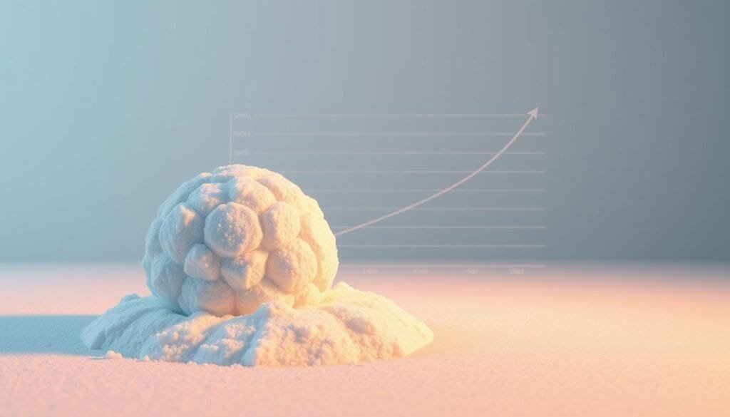 A detailed illustration of the compound interest mechanism in practice. In the foreground, a visual representation of a snowball gradually growing in size, symbolizing the exponential growth of invested capital over time. The middle ground features a graph displaying the increasing value of the investment, with clearly labeled axes showing time and monetary amounts. In the background, a clean, minimalist environment with subtle grid lines or financial diagrams, conveying a sense of mathematical precision and financial analysis. The scene is illuminated by a warm, directional light source, casting subtle shadows and highlights to enhance the three-dimensional depth and tangibility of the visualization. The overall mood is one of clarity, precision, and the power of compounding. A detailed illustration of the compound interest mechanism in practice. In the foreground, a visual representation of a snowball gradually growing in size, symbolizing the exponential growth of invested capital over time. The middle ground features a graph displaying the increasing value of the investment, with clearly labeled axes showing time and monetary amounts. In the background, a clean, minimalist environment with subtle grid lines or financial diagrams, conveying a sense of mathematical precision and financial analysis. The scene is illuminated by a warm, directional light source, casting subtle shadows and highlights to enhance the three-dimensional depth and tangibility of the visualization. The overall mood is one of clarity, precision, and the power of compounding.