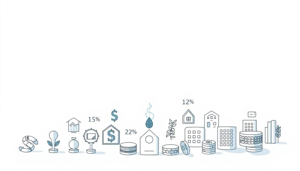 A detailed illustration of various types of mutual funds, depicted against a clean, minimalist background. In the foreground, a collection of distinct fund icons or symbols, each representing a specific mutual fund category such as equity, fixed income, money market, or balanced funds. The middle ground features subtle graphical elements that convey the key characteristics of these fund types, such as risk, return, diversification, and investment objectives. The background maintains a serene, neutral tone, allowing the central mutual fund elements to take center stage. Soft, directional lighting casts gentle shadows, lending depth and dimension to the overall composition. The overall mood is informative, accessible, and visually appealing, designed to effectively communicate the different mutual fund options to a beginner investor audience.