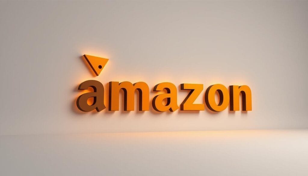 A high-resolution, photorealistic image of the Amazon logo's iconic arrow, illuminated with a warm, golden light and casting a subtle shadow. The arrow is positioned prominently in the center of the frame, with a clean, minimalist background that allows the design element to take center stage. The arrow is crafted with precision, capturing its sleek, modern aesthetic and the underlying meaning of its shape. The lighting and angle create a sense of depth and dimensionality, highlighting the arrow's elegant curves and its seamless integration into the overall Amazon brand identity.