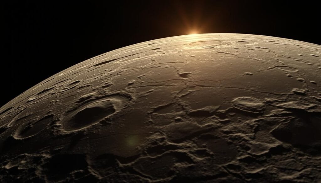 A high-resolution, photorealistic image of the hidden side of the Moon, as observed by the Soviet Luna 3 spacecraft in 1959. The image depicts the rugged, cratered lunar surface bathed in the warm glow of the Sun, with the iconic Earth visible in the distance, half-illuminated and suspended against the inky blackness of space. The composition emphasizes the technical achievements and scientific discoveries of early lunar exploration missions, capturing the sense of wonder and the thirst for knowledge that drove humanity's first steps beyond our home planet.