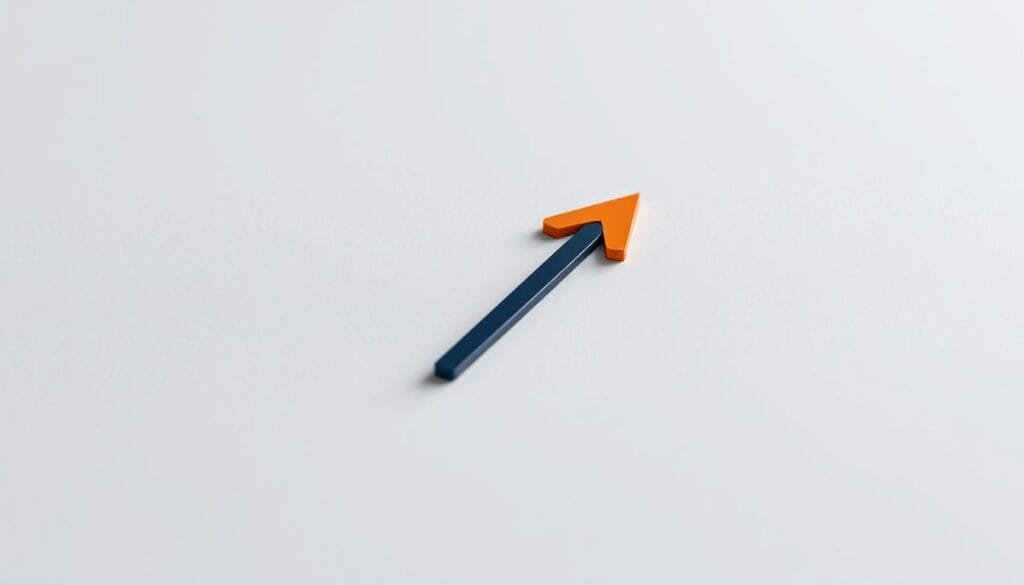 A modern, minimalist logo design with a simple arrow shape pointing upwards, symbolizing growth, progress, and success. The arrow is composed of a clean, geometric line in a bold, vibrant color that stands out against a neutral, slightly textured background. The overall aesthetic is sleek, professional, and visually striking, reflecting the timeless style and lasting impact of impactful brand identities. Captured with a shallow depth of field, using soft, directional lighting to accentuate the three-dimensional form of the logo mark.