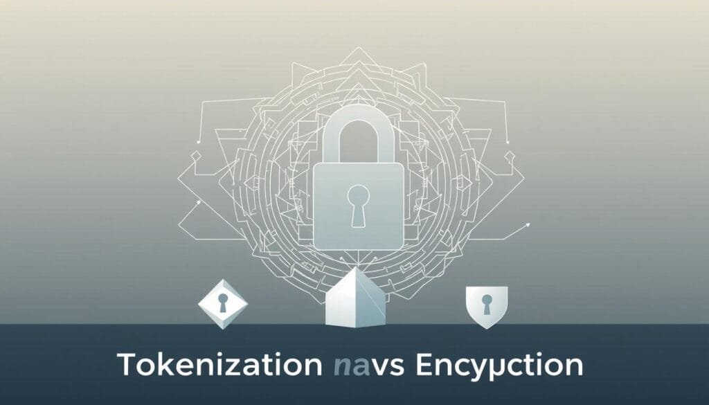 A sleek, minimalist illustration showcasing the visual distinction between tokenization and encryption. In the foreground, a series of abstract geometric shapes symbolize the tokenization process, with each form representing a unique digital asset. Behind them, a complex, layered pattern of interlocking lines and curves depicts the intricate encryption mechanisms that safeguard the tokenized data. The overall composition conveys a sense of technological sophistication and the seamless interplay between these two fundamental concepts. Soft, muted tones and a clean, modern aesthetic create a visually striking and informative representation of the topic.