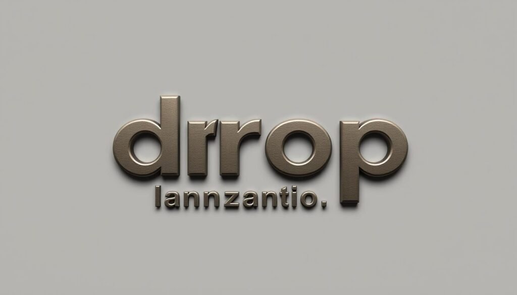 A striking, minimalist logo design featuring the words "drop lanzamiento" in a bold, sleek font. The logo is rendered in a muted, metallic color palette that conveys a sense of high-end sophistication. The letters appear to be subtly embossed or debossed, casting subtle shadows that add depth and dimension. The overall composition is centered and balanced, with a clean, modern aesthetic that would be well-suited for use in fashion, streetwear, or skate-inspired branding. The image has a crisp, high-resolution quality, captured from a straight-on angle with soft, even lighting that highlights the material texture and nuanced details of the design.