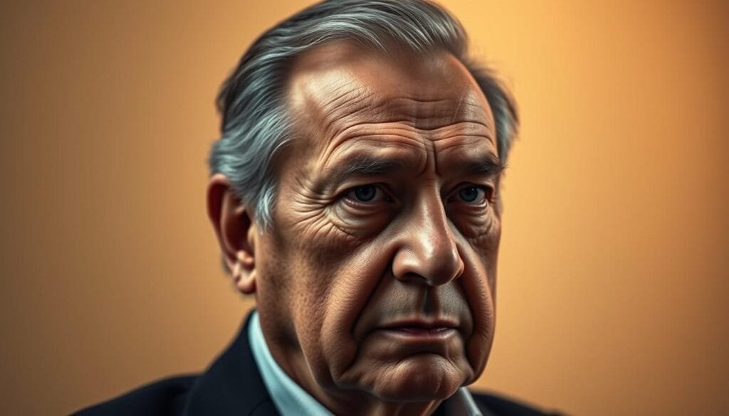 A thoughtful, introspective portrait of Amancio Ortega, the billionaire founder of the Zara fashion empire. Set against a softly blurred background, Ortega's weathered, pensive face is illuminated by subtle, warm lighting, capturing his contemplative gaze and the weight of his remarkable business success. The image conveys a sense of quiet power and understated elegance, reflecting Ortega's famously low-profile, media-shy persona and the carefully calculated decisions that propelled him to immense wealth and influence. The composition and lighting emphasize Ortega's striking features and convey a sense of gravitas and presence befitting the "man who never gave an interview". A thoughtful, introspective portrait of Amancio Ortega, the billionaire founder of the Zara fashion empire. Set against a softly blurred background, Ortega's weathered, pensive face is illuminated by subtle, warm lighting, capturing his contemplative gaze and the weight of his remarkable business success. The image conveys a sense of quiet power and understated elegance, reflecting Ortega's famously low-profile, media-shy persona and the carefully calculated decisions that propelled him to immense wealth and influence. The composition and lighting emphasize Ortega's striking features and convey a sense of gravitas and presence befitting the "man who never gave an interview".