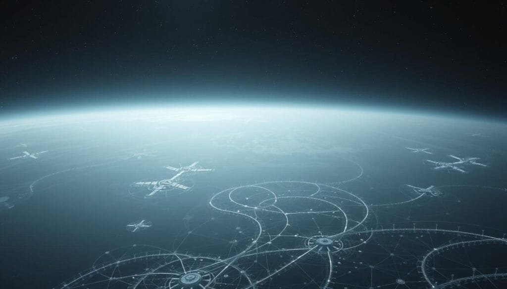 A vast, cosmic expanse dominates the scene, hinting at the immense scale of the universe. In the foreground, an intricate web of interconnected structures and pathways emerges, representing the complex tapestry of life. Shades of grays, blues, and purples imbue the image with a sense of mystery and wonder, as if peering into the heart of a hidden, celestial mechanism. Subtle, ambient lighting casts a pensive, almost melancholic tone, suggesting the challenges and obstacles that may lie in wait for any advanced civilization. The overall composition conveys the notion of a "Great Filter" - a profound and potentially existential barrier that could impede the progress of intelligent life, leaving the vast cosmic expanse seemingly devoid of activity. A vast, cosmic expanse dominates the scene, hinting at the immense scale of the universe. In the foreground, an intricate web of interconnected structures and pathways emerges, representing the complex tapestry of life. Shades of grays, blues, and purples imbue the image with a sense of mystery and wonder, as if peering into the heart of a hidden, celestial mechanism. Subtle, ambient lighting casts a pensive, almost melancholic tone, suggesting the challenges and obstacles that may lie in wait for any advanced civilization. The overall composition conveys the notion of a "Great Filter" - a profound and potentially existential barrier that could impede the progress of intelligent life, leaving the vast cosmic expanse seemingly devoid of activity.