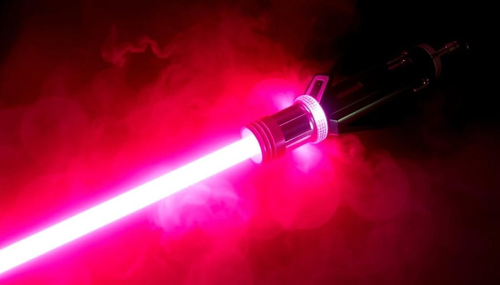 A vivid, iconic image of a luminous lightsaber hilt, its blade glowing with an alluring, mysterious radiance. The saber's sleek, angular design reflects the duality of its wielder - whether Jedi or Sith, the weapon's essence remains consistent. Dramatic chiaroscuro lighting accentuates the saber's striking silhouette, casting dramatic shadows that hint at the power and legacy it embodies. The background is shrouded in a swirling, enigmatic mist, allowing the saber to be the central, captivating focus. Masterfully captured with a cinematic, high-contrast aesthetic to evoke the iconic visual style of the Star Wars universe.