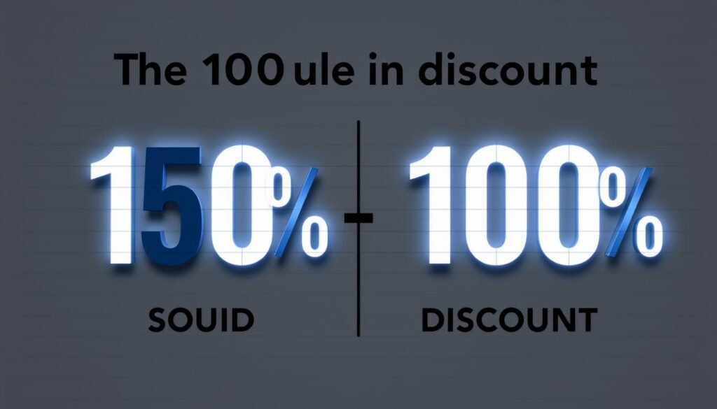 A vivid illustration of "the 100 rule in discounts": a spreadsheet-style graphic with numeric representations of a 50% discount versus a 100% discount, conveying the illusory nature of the latter through its exaggerated visual impact. Crisp, high-contrast lighting highlights the numbers, creating a sense of stark clarity. The background is a muted, neutral tone, allowing the core visual elements to take center stage. The overall mood is one of analytical precision, inviting the viewer to critically examine the psychological mechanisms at play in "2-for-1" promotions. A vivid illustration of "the 100 rule in discounts": a spreadsheet-style graphic with numeric representations of a 50% discount versus a 100% discount, conveying the illusory nature of the latter through its exaggerated visual impact. Crisp, high-contrast lighting highlights the numbers, creating a sense of stark clarity. The background is a muted, neutral tone, allowing the core visual elements to take center stage. The overall mood is one of analytical precision, inviting the viewer to critically examine the psychological mechanisms at play in "2-for-1" promotions.