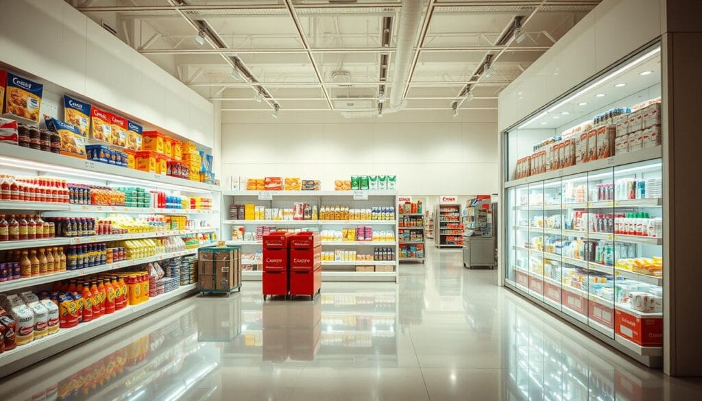 A brightly lit, modern retail storefront with an expansive display of discounted products, showcasing the "low prices" ethos. Clean, minimalist shelving arranges an assortment of everyday household items, from packaged foods to home goods, all marked with prominent price tags. The scene exudes a sense of value and accessibility, inviting the viewer to imagine the savings and practical benefits of shopping at this establishment. Subtle reflections on the polished floors and strategic lighting create a welcoming, almost theatrical atmosphere, emphasizing Costco's strategy of driving customer loyalty through competitive pricing. A brightly lit, modern retail storefront with an expansive display of discounted products, showcasing the "low prices" ethos. Clean, minimalist shelving arranges an assortment of everyday household items, from packaged foods to home goods, all marked with prominent price tags. The scene exudes a sense of value and accessibility, inviting the viewer to imagine the savings and practical benefits of shopping at this establishment. Subtle reflections on the polished floors and strategic lighting create a welcoming, almost theatrical atmosphere, emphasizing Costco's strategy of driving customer loyalty through competitive pricing.