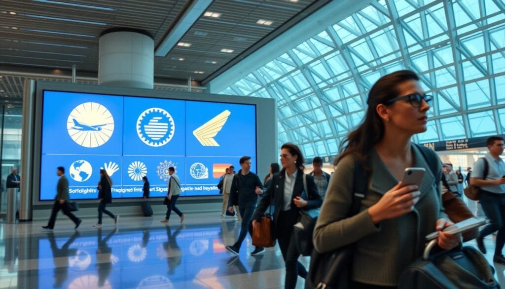 A bustling airport terminal, with travelers rushing through the concourse. In the foreground, a large display showcases the iconic logos and branding of a pioneering frequent flyer program. Sleek, modern design elements evoke the golden age of air travel, while a softly-lit backdrop hints at the global connectivity enabled by these loyalty rewards. Passengers hurry past, their faces reflecting a mix of anticipation and familiarity - the hallmarks of a well-established, aspirational travel ecosystem. Crisp, high-resolution rendering with a cinematic, photorealistic aesthetic captures the evolution of the airline industry's most influential innovation. A bustling airport terminal, with travelers rushing through the concourse. In the foreground, a large display showcases the iconic logos and branding of a pioneering frequent flyer program. Sleek, modern design elements evoke the golden age of air travel, while a softly-lit backdrop hints at the global connectivity enabled by these loyalty rewards. Passengers hurry past, their faces reflecting a mix of anticipation and familiarity - the hallmarks of a well-established, aspirational travel ecosystem. Crisp, high-resolution rendering with a cinematic, photorealistic aesthetic captures the evolution of the airline industry's most influential innovation.