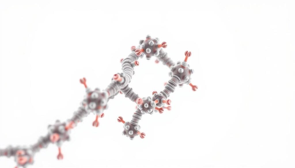 A close-up view of a microscopic antibody structure, rendered in highly detailed, photorealistic style. The antibody is depicted as a complex, three-dimensional molecule with intricate shapes and patterns, showcasing its unique structure and function. The image has a clean, clinical aesthetic, with a plain white or light gray background to emphasize the subject. Soft, even lighting illuminates the antibody, creating a sense of depth and dimension. The camera angle provides a slightly elevated perspective, allowing the viewer to fully appreciate the intricacy and elegance of the antibody's design. The overall impression is one of scientific precision and the remarkable capabilities of the human immune system. A close-up view of a microscopic antibody structure, rendered in highly detailed, photorealistic style. The antibody is depicted as a complex, three-dimensional molecule with intricate shapes and patterns, showcasing its unique structure and function. The image has a clean, clinical aesthetic, with a plain white or light gray background to emphasize the subject. Soft, even lighting illuminates the antibody, creating a sense of depth and dimension. The camera angle provides a slightly elevated perspective, allowing the viewer to fully appreciate the intricacy and elegance of the antibody's design. The overall impression is one of scientific precision and the remarkable capabilities of the human immune system.