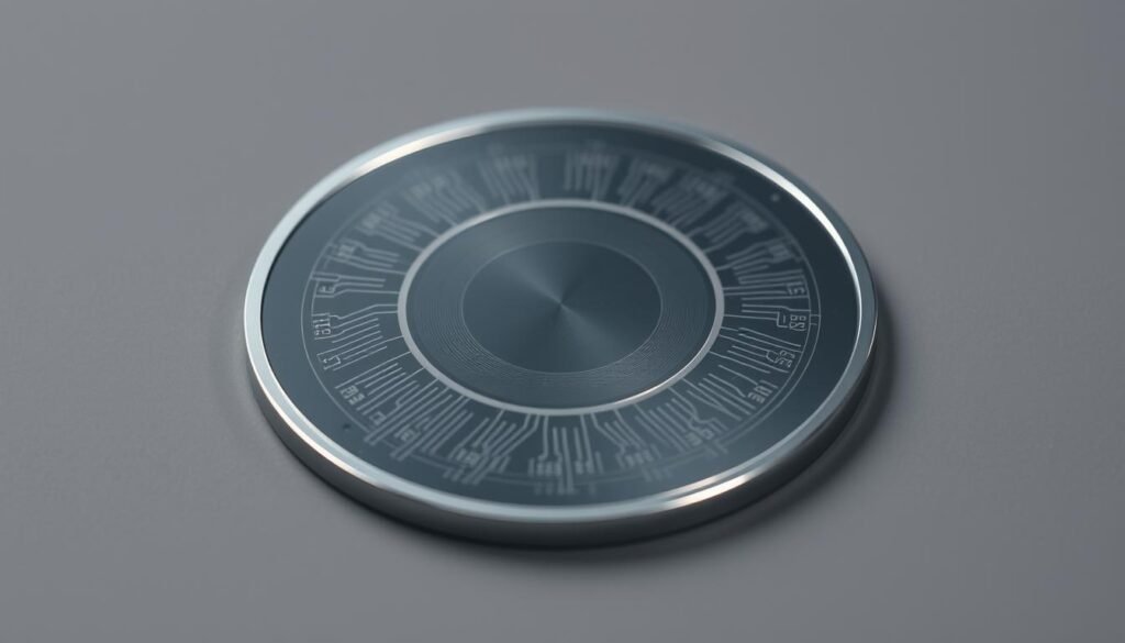 A close-up view of a silicon wafer, reflecting the gleaming surface under crisp studio lighting. The wafer is set against a muted grey background, highlighting its metallic sheen and intricate patterns. The image captures the material's essential role in modern electronics, from transistors to integrated circuits, the building blocks that revolutionized the technology industry and gave rise to the iconic "Silicon Valley". The viewer is drawn to the elegant simplicity and precision of the silicon wafer, hinting at the complex and innovative world of semiconductor engineering.