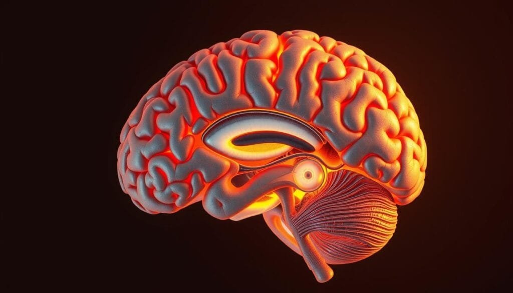 A detailed cross-section of the temporal lobe of the brain, showcasing the complex neurological structures responsible for déjà vu experiences. The image should feature intricate, high-resolution anatomical renderings illuminated by warm, directional lighting, capturing the subtle textures and nuanced variations in the brain's gray and white matter. Emphasis should be placed on the medial temporal lobe structures, including the hippocampus, amygdala, and entorhinal cortex, which are known to play a key role in the manifestation of temporal lobe epilepsy and its potential connection to déjà vu. The background should be minimalist, allowing the brain anatomy to be the central focus, presented with scientific accuracy and visual clarity to support the article's educational objectives. A detailed cross-section of the temporal lobe of the brain, showcasing the complex neurological structures responsible for déjà vu experiences. The image should feature intricate, high-resolution anatomical renderings illuminated by warm, directional lighting, capturing the subtle textures and nuanced variations in the brain's gray and white matter. Emphasis should be placed on the medial temporal lobe structures, including the hippocampus, amygdala, and entorhinal cortex, which are known to play a key role in the manifestation of temporal lobe epilepsy and its potential connection to déjà vu. The background should be minimalist, allowing the brain anatomy to be the central focus, presented with scientific accuracy and visual clarity to support the article's educational objectives.