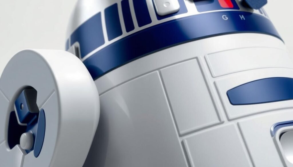 A detailed, high-resolution image of the official Star Wars color palette, showcasing the iconic blue, white, and silver hues that define the iconic R2-D2 droid. The image should be captured in a clean, minimalist style, with the colors arranged in a visually striking manner, accentuating their harmony and the sense of reliability and heroism they convey. The lighting should be soft and diffused, creating a sense of depth and dimensionality, while the camera angle should be slightly elevated to provide a comprehensive, authoritative view of the palette. The overall mood should be one of reverence and appreciation for the carefully curated aesthetic that has become synonymous with the Star Wars brand.