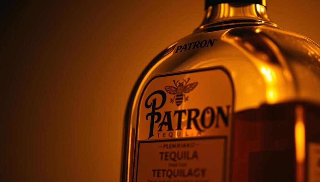 A detailed, mesmerizing close-up view of a classic Patrón tequila bottle, bathed in warm, golden light and set against a softly blurred, neutral background. The bottle's elegant, angular form and signature bee logo are rendered in intricate detail, highlighting the bottle's premium, high-quality craftsmanship. The lighting casts dynamic, chiaroscuro-like shadows across the bottle's surface, creating a sense of depth and dimension. The overall mood is one of sophistication, luxury, and a hint of mystery, perfectly capturing the essence of the Patrón brand. A detailed, mesmerizing close-up view of a classic Patrón tequila bottle, bathed in warm, golden light and set against a softly blurred, neutral background. The bottle's elegant, angular form and signature bee logo are rendered in intricate detail, highlighting the bottle's premium, high-quality craftsmanship. The lighting casts dynamic, chiaroscuro-like shadows across the bottle's surface, creating a sense of depth and dimension. The overall mood is one of sophistication, luxury, and a hint of mystery, perfectly capturing the essence of the Patrón brand.