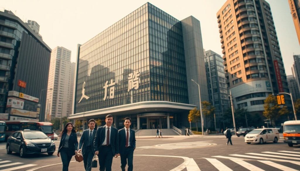 A large, imposing headquarters building with a distinctive mid-century modern architectural style, set against a backdrop of the bustling streets of postwar Tokyo. The building's façade is a striking combination of sleek glass, steel, and concrete, exuding a sense of technological innovation and forward-thinking vision. In the foreground, a small group of well-dressed professionals stride purposefully toward the entrance, their expressions focused and determined. Warm, diffused lighting illuminates the scene, creating a sense of optimism and progress. The overall atmosphere conveys the ambition, ingenuity, and entrepreneurial spirit of the Tokyo Tsushin Kogyo K.K. in the years following World War II. A large, imposing headquarters building with a distinctive mid-century modern architectural style, set against a backdrop of the bustling streets of postwar Tokyo. The building's façade is a striking combination of sleek glass, steel, and concrete, exuding a sense of technological innovation and forward-thinking vision. In the foreground, a small group of well-dressed professionals stride purposefully toward the entrance, their expressions focused and determined. Warm, diffused lighting illuminates the scene, creating a sense of optimism and progress. The overall atmosphere conveys the ambition, ingenuity, and entrepreneurial spirit of the Tokyo Tsushin Kogyo K.K. in the years following World War II.